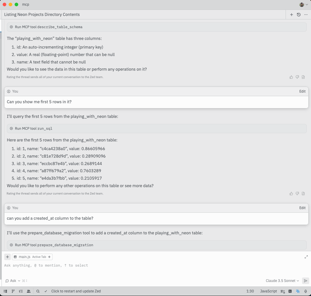 Zed showing table schema